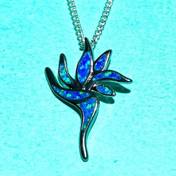 AYF Blue Opal Torch Pendant & Sterling 925 Silver Chain - Picture 3 of 13